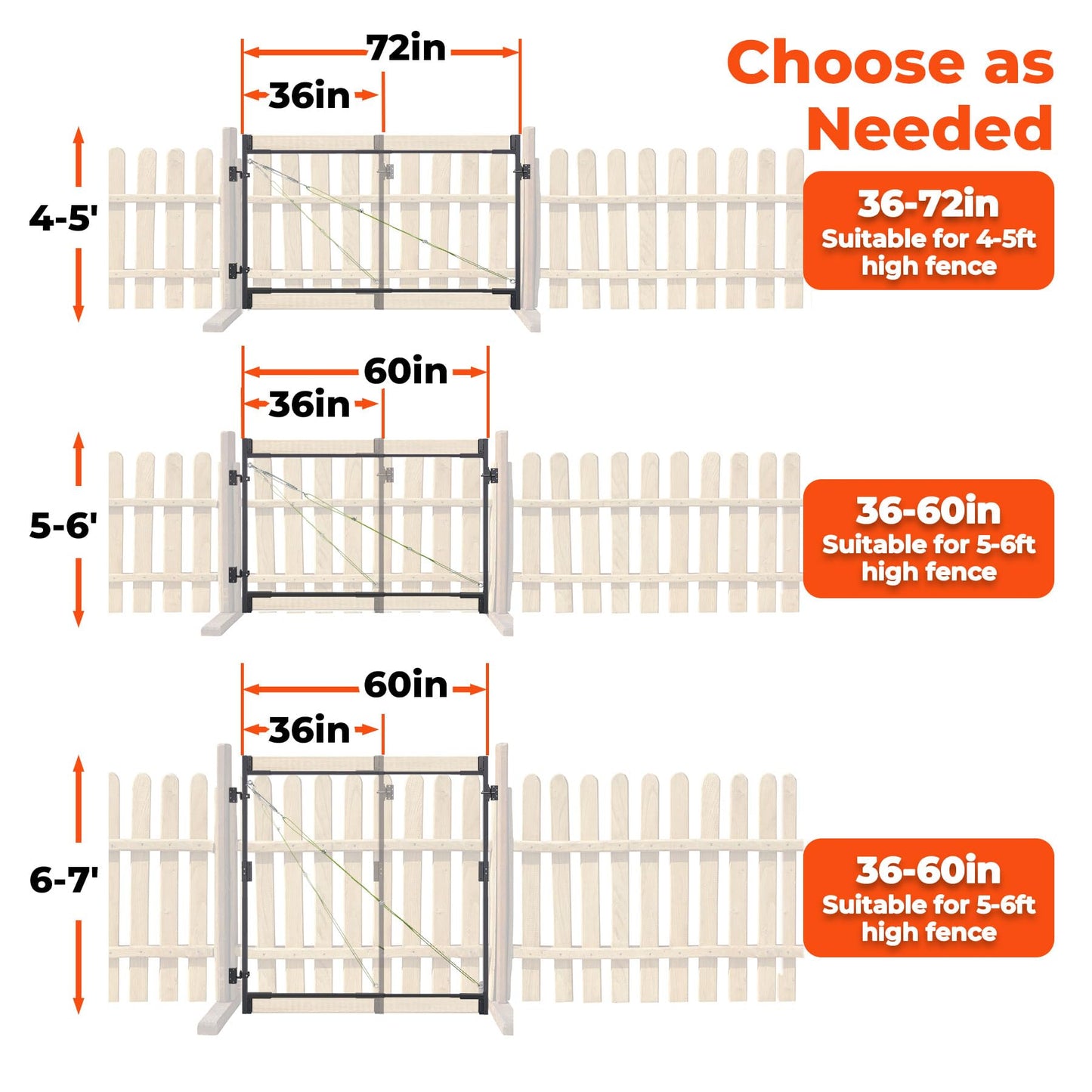 Heavy Duty DIY Fence Gate Kit – 36"-72" Adjustable Wood Gate Building Kit for 4-5 ft Fences, Fits Both 1"x4" and 2"x4" Wood