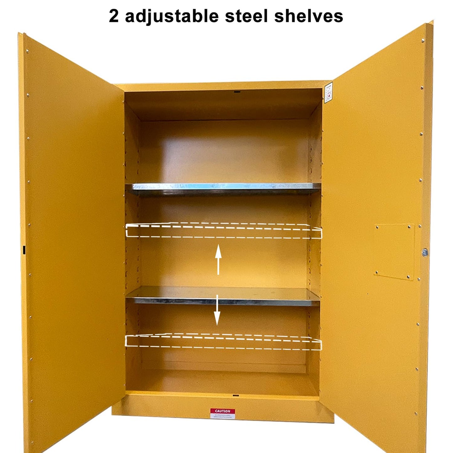 43" x 18" x 65" Steel Flammable Liquid Cabinet, Industry Safety Storage, 45 Gal Flammable Safety Cabinets with 2 Adjustable Shelves 2 Manual Doors for Industrial Use, Yellow, Cold Rolled Steel