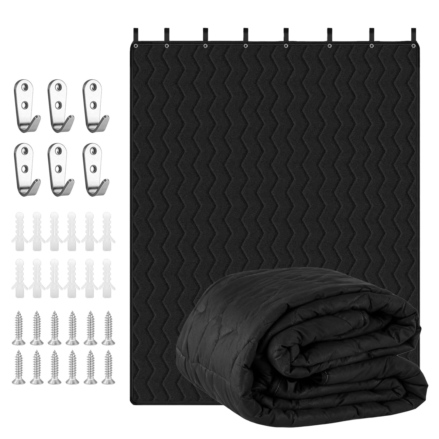 Sound Dampening Blanket 96" L x 80" W, 2 Pcs Lightweight Automotive-Grade Acoustic Soundproof Curtain with Grommets, Hanging Loops & Wall Hooks, Noise Blocking Blankets for Doorway, Home Office Studio