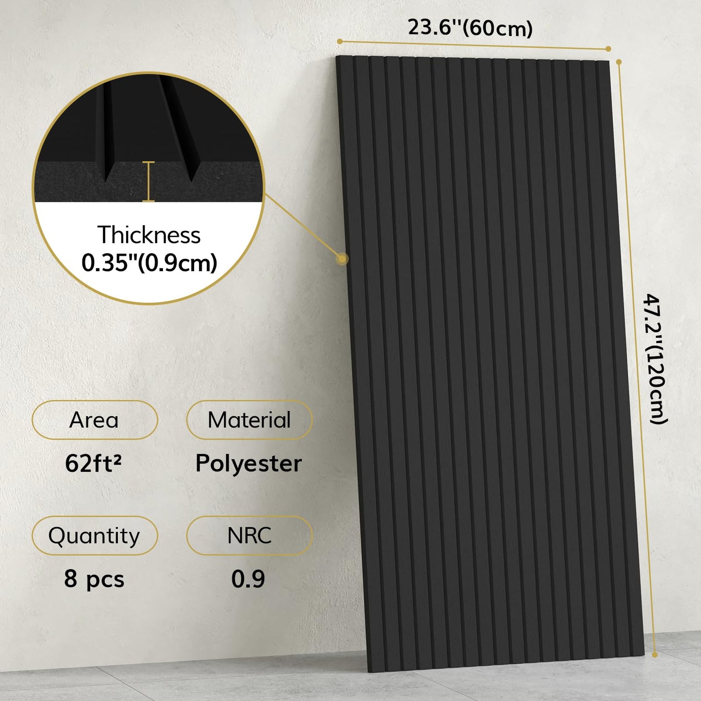 TONOR 8 Pack Large Acoustic Panels,47.2" X 23.6" X 0.35" Acoustical Wall Panel, Self-Adhesive Sound Proof Panels, Decorative Soundproof Wall Panels for Echo Absorption for Home Studio Office, Black
