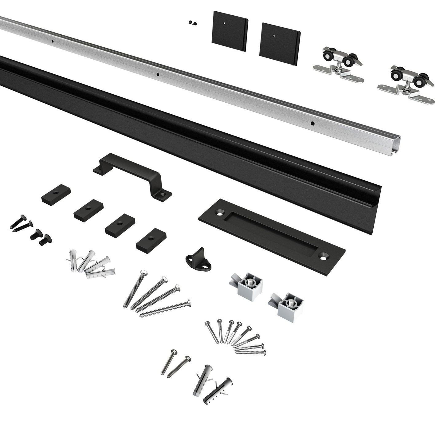 Barnsmith 5FT Barn Door Hardware Track Kit with Handles, Low Clearance Sliding Door Hardware, Aluminium Alloy Box Rail, Black (Door Panel No Indued)