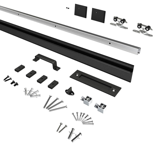 Barnsmith 5FT Barn Door Hardware Track Kit with Handles, Low Clearance Sliding Door Hardware, Aluminium Alloy Box Rail, Black (Door Panel No Indued)