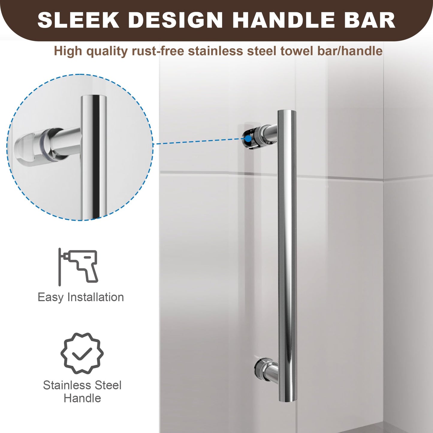 50-55 Inch x 80 Inch Sliding Frameless Shower Door, 3/8" Tempered Glass with Easy-Cleaning Coating, Stainless Steel Rollers & SGCC-Certified Stability, Bright Chrome