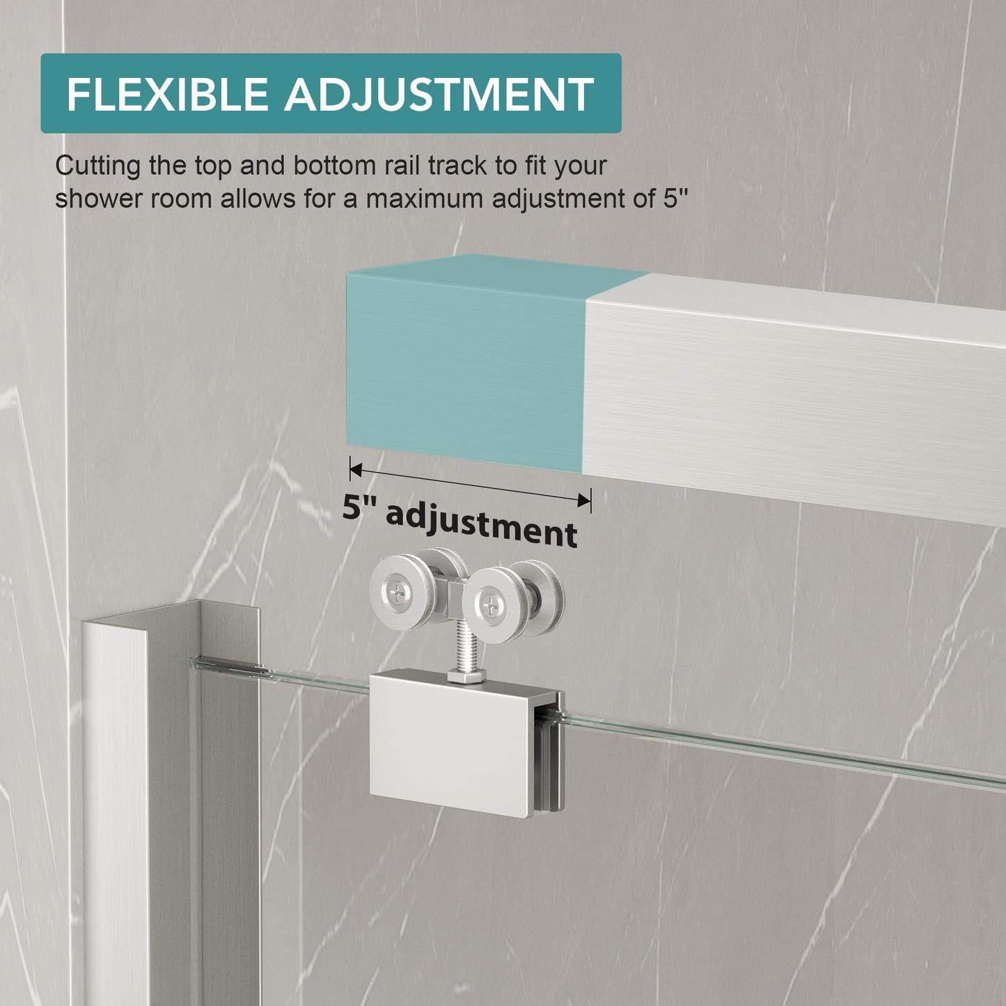 KPUY Glass Shower Door, 49-54" W x 76" H Semi-Frameless Double Sliding Shower Door, 1/4" (6mm) Thick Tempered Clear Glass with Explosion-Proof Film Nano Coating, Brushed Nickel