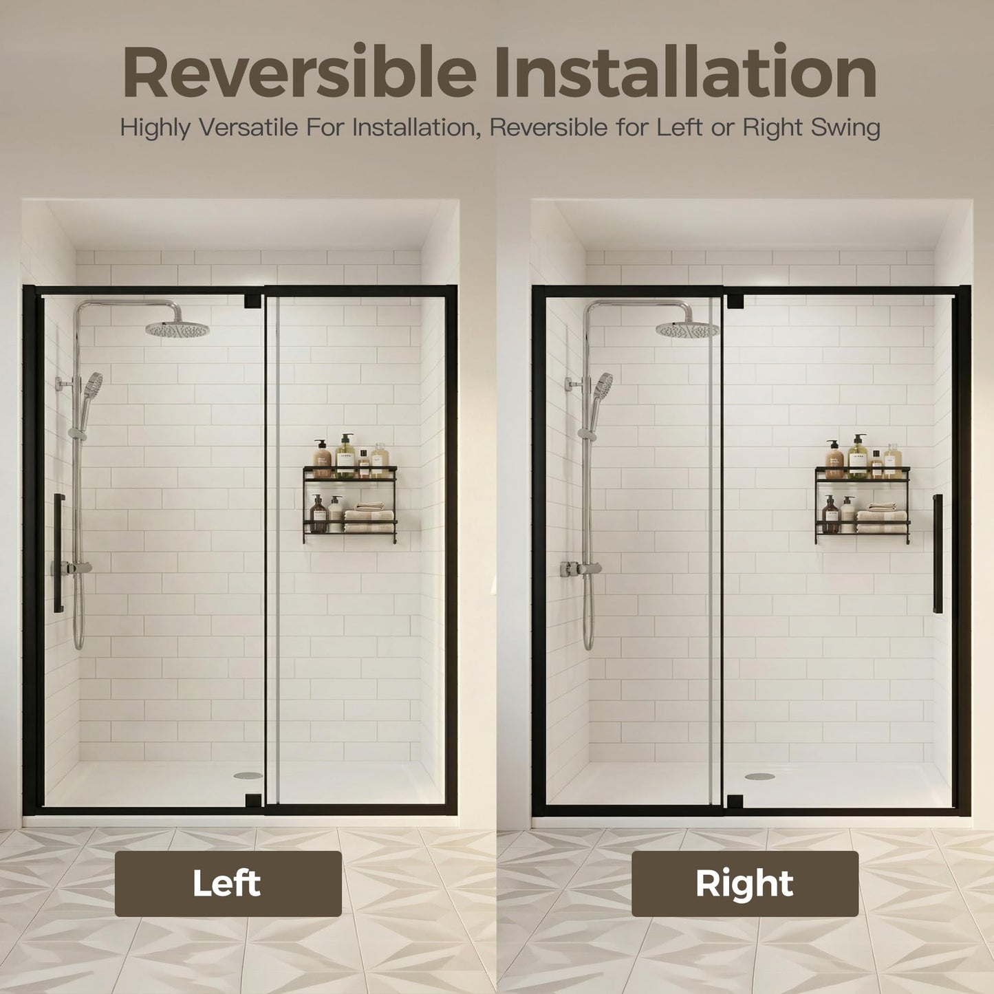 56-60" W x 72" H Pivot Shower Doors, Semi-Frameless Swing Water Repellent Glass Shower Doors with 1/4" (6mm) Clear SGCC Tempered Glass, Matte Black Finish, Reversible Installation, Magnetic Closing