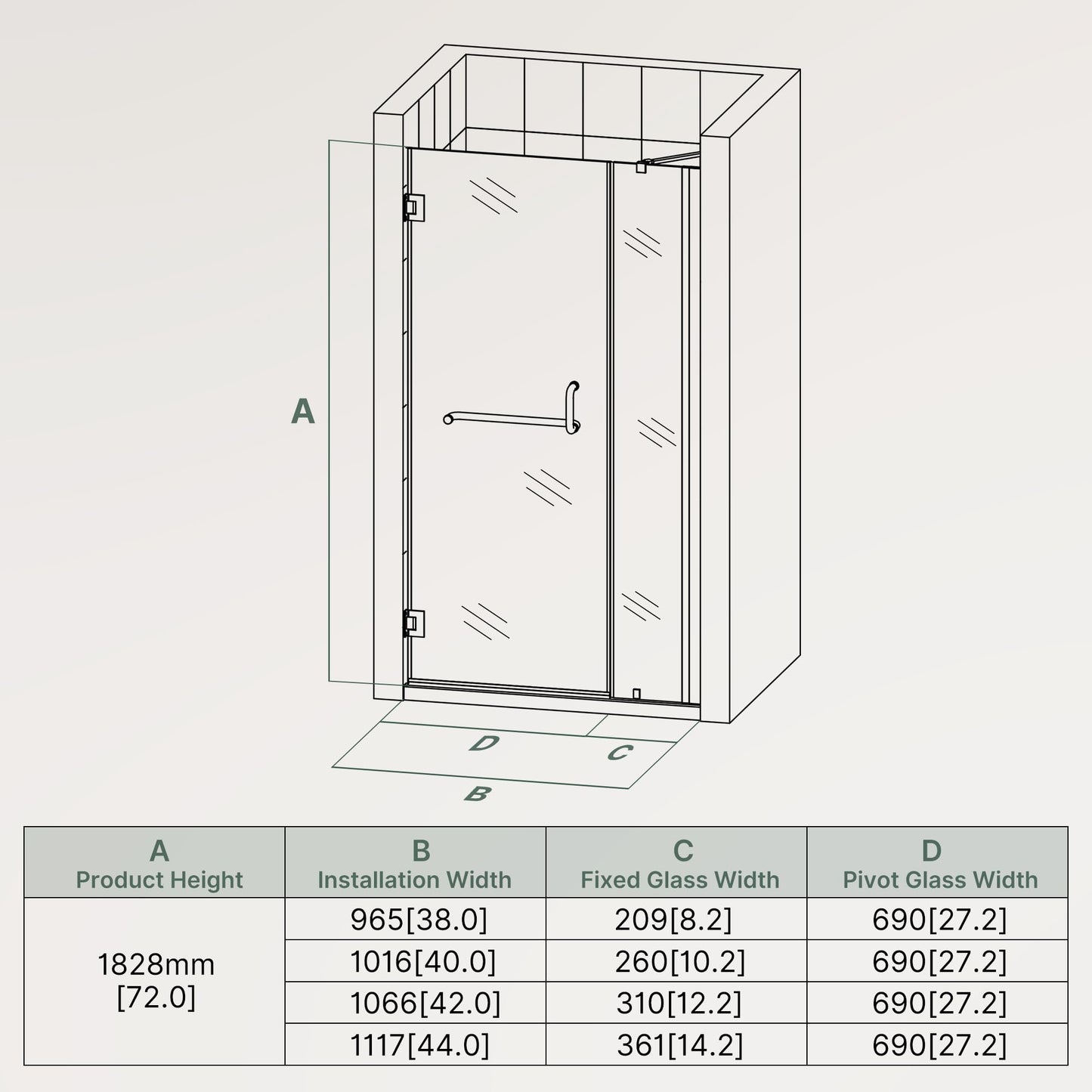 ELEGANT Frameless Shower Door 44'' W x 72'' H, Pivot Swing Glass Shower Door with 1/4'' Tempered Glass, Matte Black