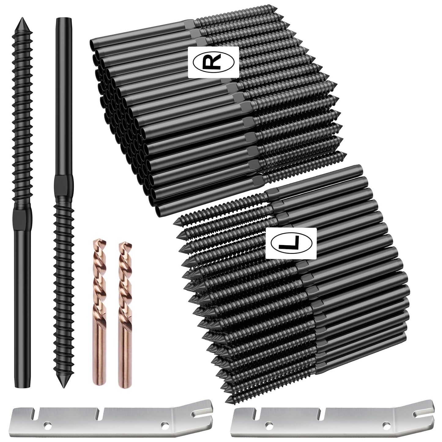BLIKA 100 Pack T316 Stainless Steel Black Right&Left Handed Thread Swage Lag Screws for Wood Posts of 1/8" Deck Cable Railing Kit, Wire Railing Kit for Decks with Wrench, DIY Wood Baluster