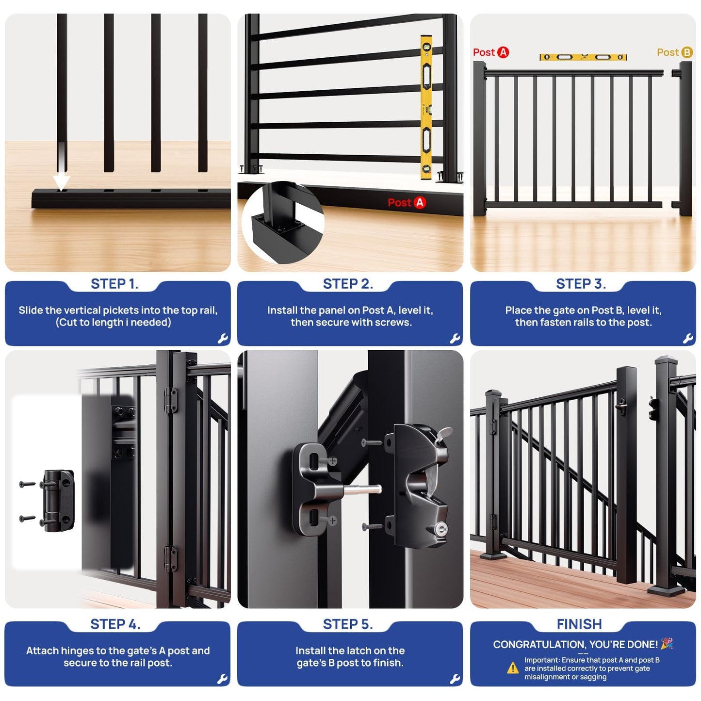 Egadis 4 ft. W Aluminum Deck Gate Kit for 36in. H Railing, Cuttable AAMA2604 Powder-Coat Finish Outdoor Gate Kit with Premium Latch and Auto-Closing Hinge for Deck, Patio, Garden, Yard, Porch
