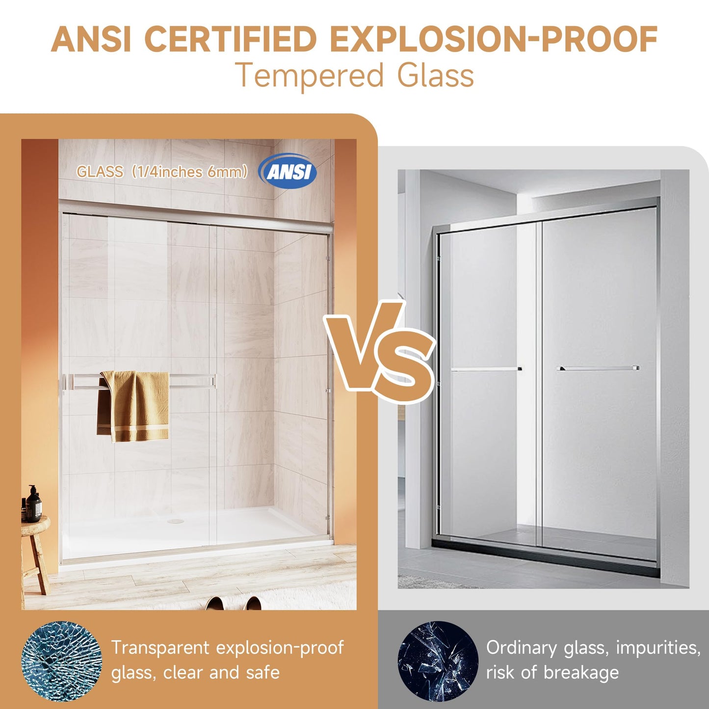 Double Sliding Shower Door 48 in. W x 72 in. H, UCALAFEE Semi-Frameless Shower Door with 1/4" (6mm) SGCC Clear Tempered Glass, Silent Soft-Close & Anti-Leak Walk-in Shower Door, Brushed Nickel