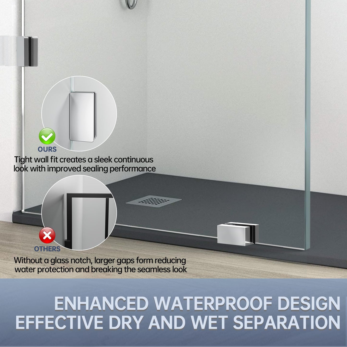 AquivaCoast 36" x 78.75" Shower Glass Panel, 3/8" (10mm) Ultra-Clear Tempered Glass with Explosion-Proof Film Shower Screen, Includes Wall Clamps, Chrome
