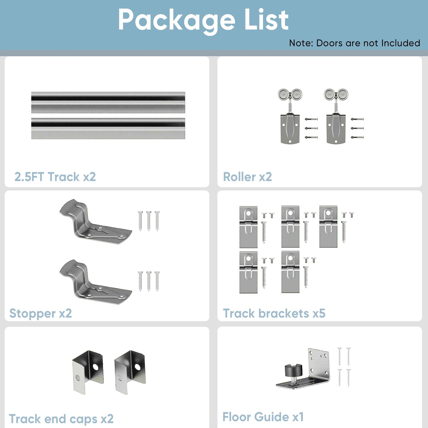 JUBEST 6.6FT Box Rail Exterior Barn Door Hardware Kit, Heavy-Duty Silver Sliding Barn Door Track System, Wall Mount Door Hardware Kits (Door Not Included)