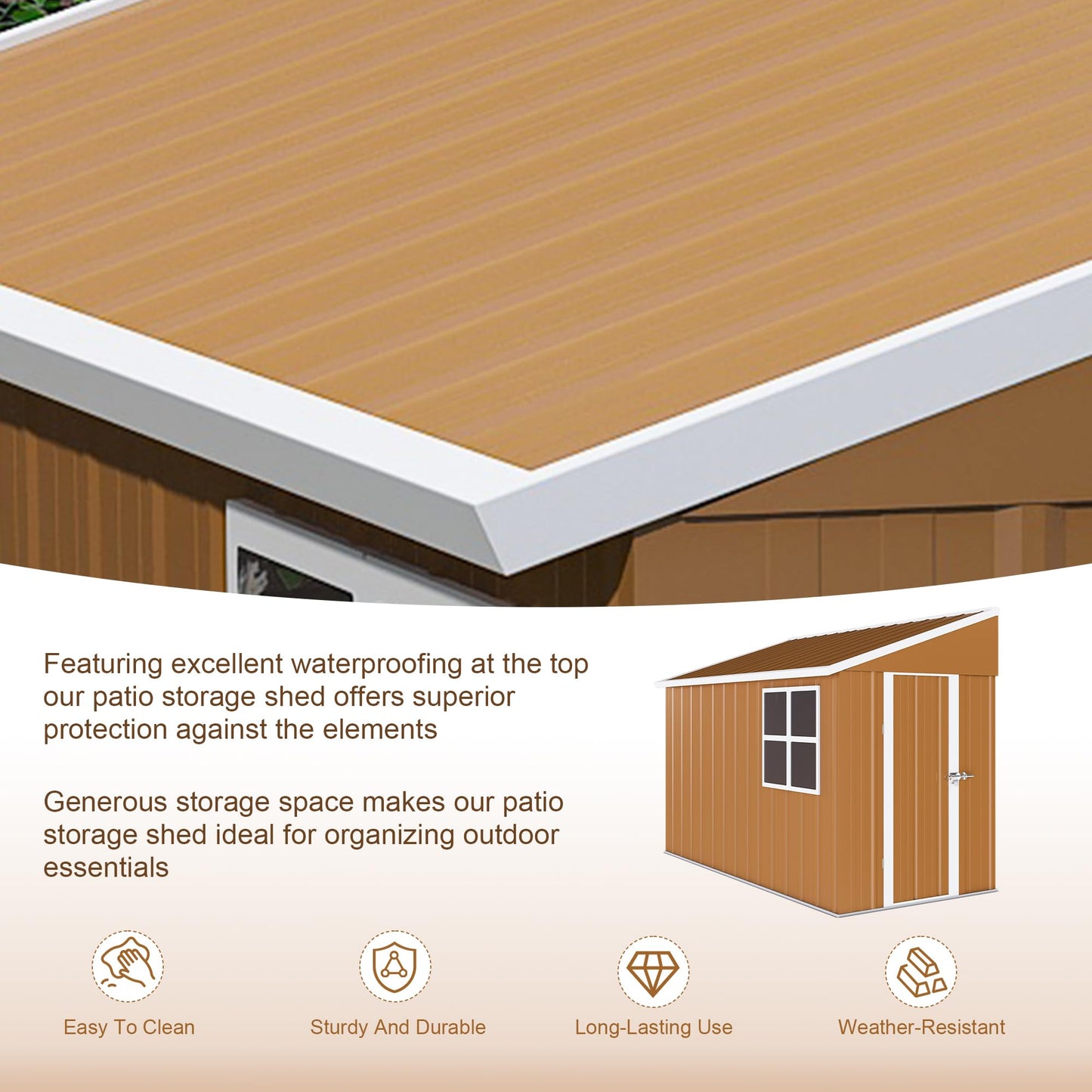 YOPTO 8x4 FT Sheds & Outdoor Storage,Heavy-Duty Metal Steel Shed with Windows and Weatherproof Sloped Roof,Waterproof Tool Sheds w/Lockable Door & Ventilation,for Garden,Lawn,Brown