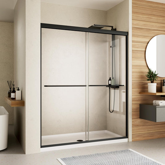 Shower Door,50-54" W x 70" H Semi-Frameless Double Sliding Glass Shower Doors with 1/4'' (6mm) Clear SGCC Tempered Glass Panel,Bypass Shower Enclosure,Matte Black