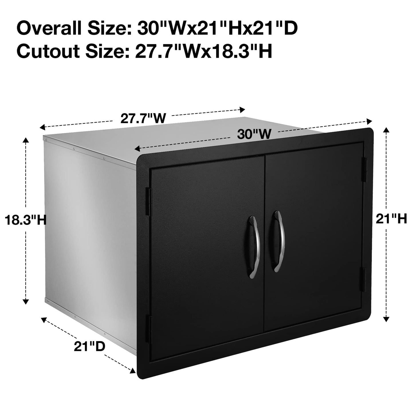 Stanbroil Double Door Dry Storage Pantry - 30-Inch Access Door Black Steel Cabinet Storage for Outdoor Kitchen, BBQ Island, Patio Grill Station