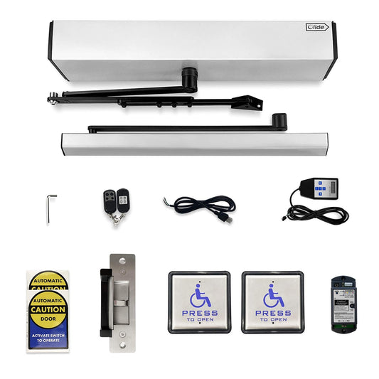 Olideauto Swing Door Operator Automatic for The Disabled,Commercial Smart WiFi Handicap Door Opener Wireless Olide-120B with Wireless Handicap Push Button&Receiver and DC12V 880lbs Electric Strike