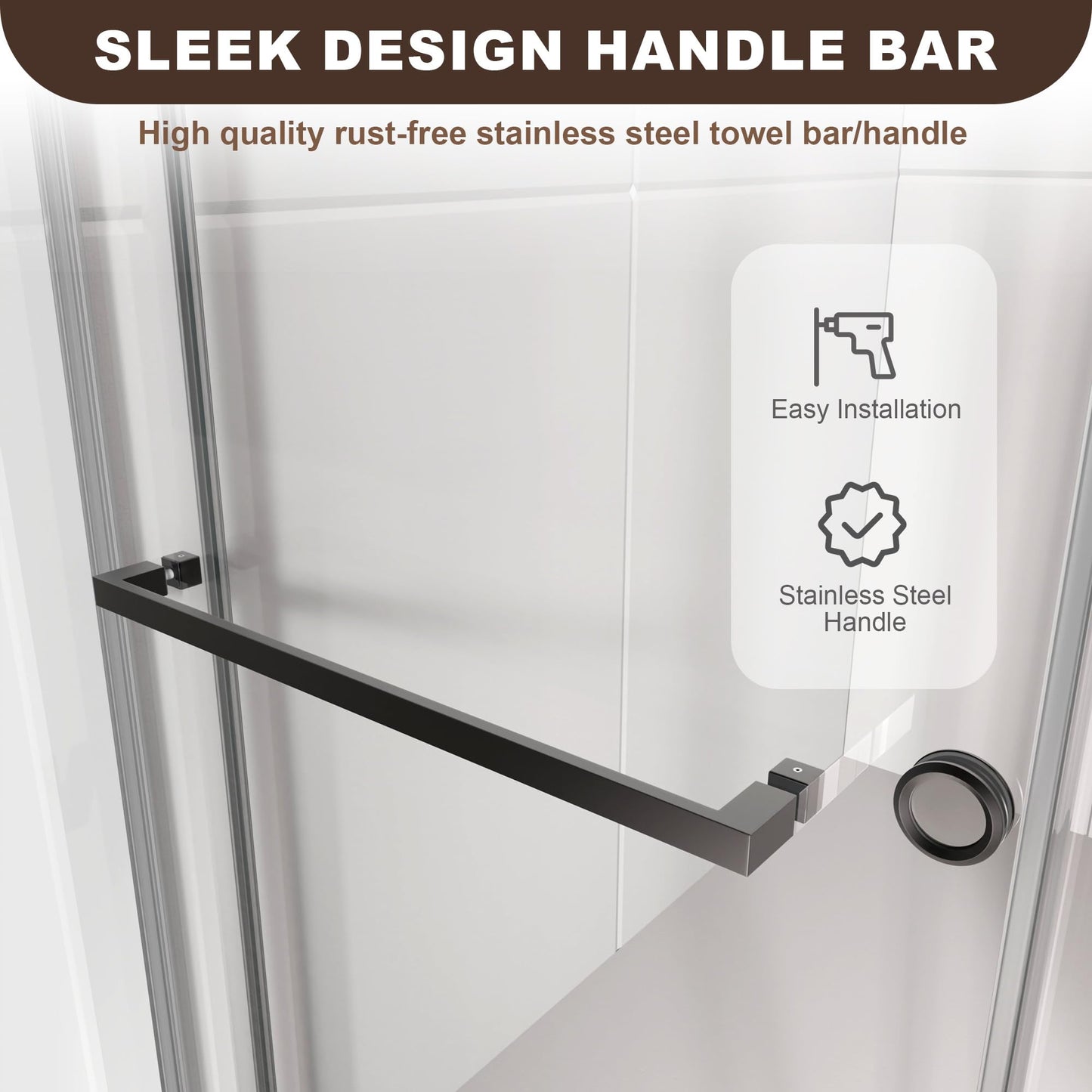 UKD01 66 to 72 in. W x 76 in. H Double Sliding Frameless Shower Doors - Stainless Steel 3/8" (10mm) Certified Tempered Glass 72x76-MBL