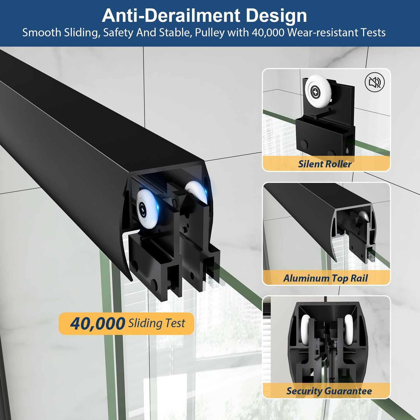 Double Sliding Shower Door 49-54" W x 72" H with Nano Anti-Explosion Safety Film, 1/4" (6mm) Tempered Glass Semi-Frameless Bypass Bathroom Shower Glass Doors,Matte Black