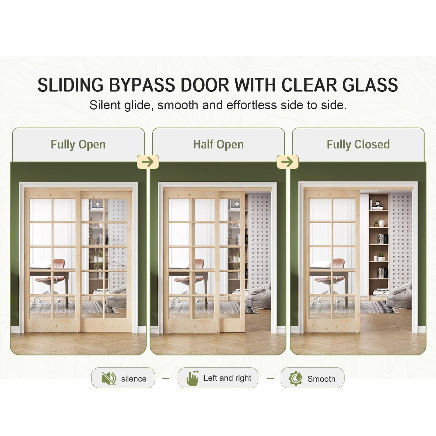 Easelife Preassembled Sliding Closet Door 60in x 80in (Double 31in), Spruce Wood Barn Door Slab with Bypass Hardware Track Kit, Tempered Clear Glass, Fit Interior Pantry Kitchen
