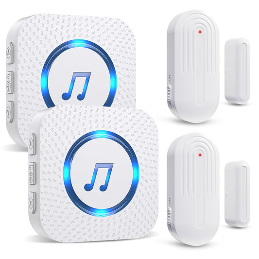 SanJie Door Chime, Door Open Contact Sensor Alarm for Business/Store/Home/Office When Entering, with 500 FT Range,26 Chimes 5 Adjustable Volume 2 Receivers +2 Sensors