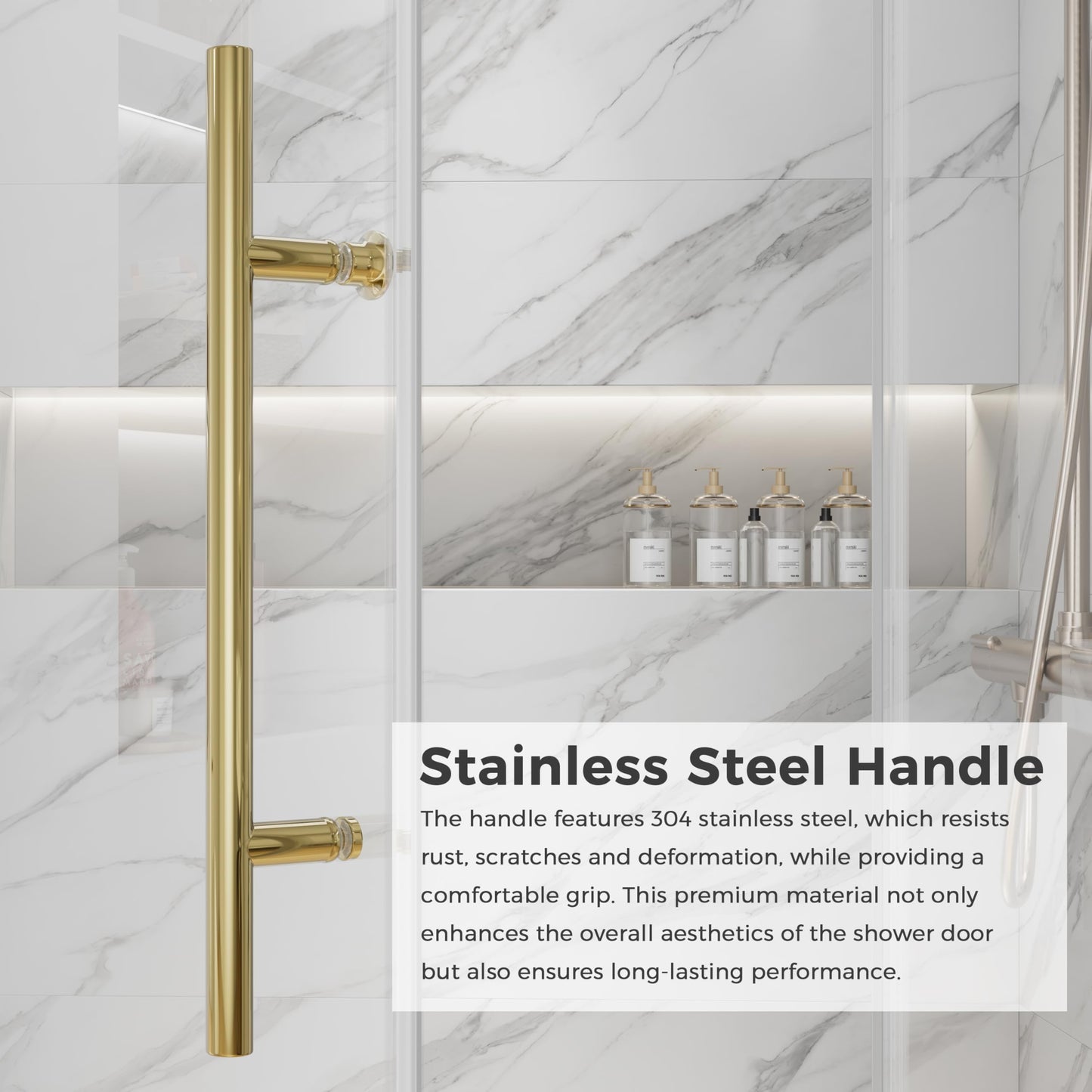 DELAVIN 40-40.5" W x 72" H Frameless Glass Shower Door Adjustable, Hinged Shower Door with Ultra Clear Tempered Glass, Explosion-Proof Film, Pivot Shower Door with Seal Strip and Handle, Gold