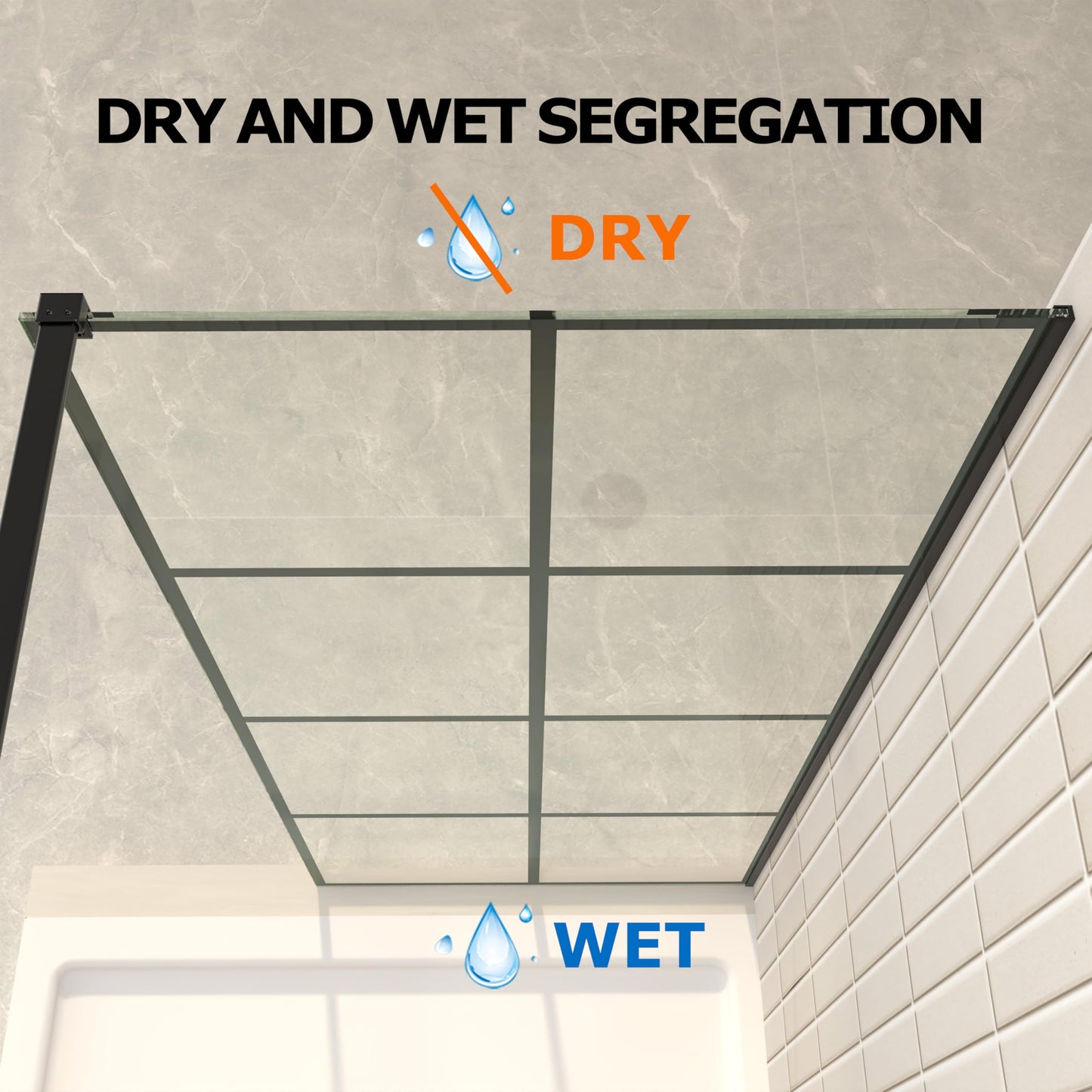 Mainzel 24" W x 76" H Fixed Shower Glass Panel, Frameless 3/8" ANSI Tempered Glass Panel with Easy Clean Guard Coating, Modern Design Bathroom Shower Screen, Matte Black
