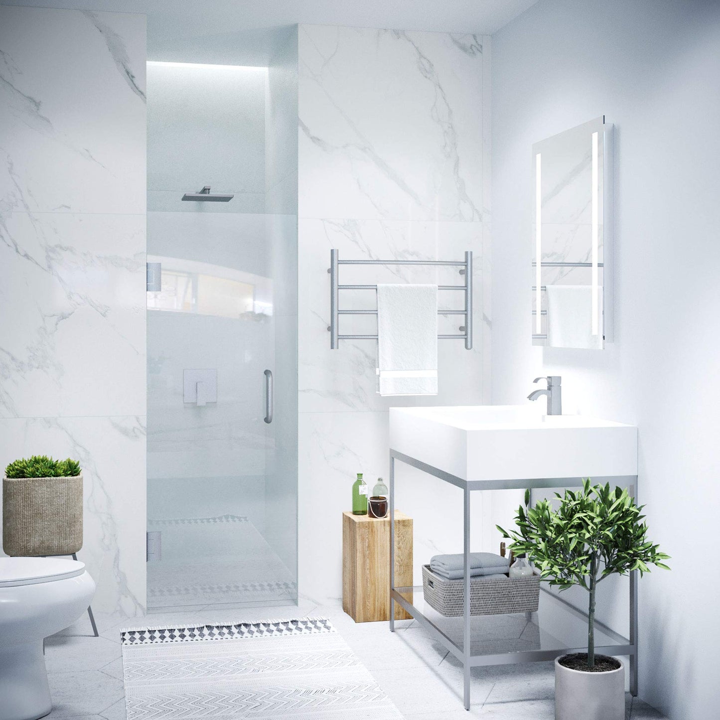 ANZZI Frameless Hinged Shower Door 24 x 70 in, Brushed Nickel, 5/16 in Clear Tempered Deco-Glass, Tsunami Guard, ANSI Certified, Reversible Left or Right Install Fellow Series | SD-AZ09-01BN