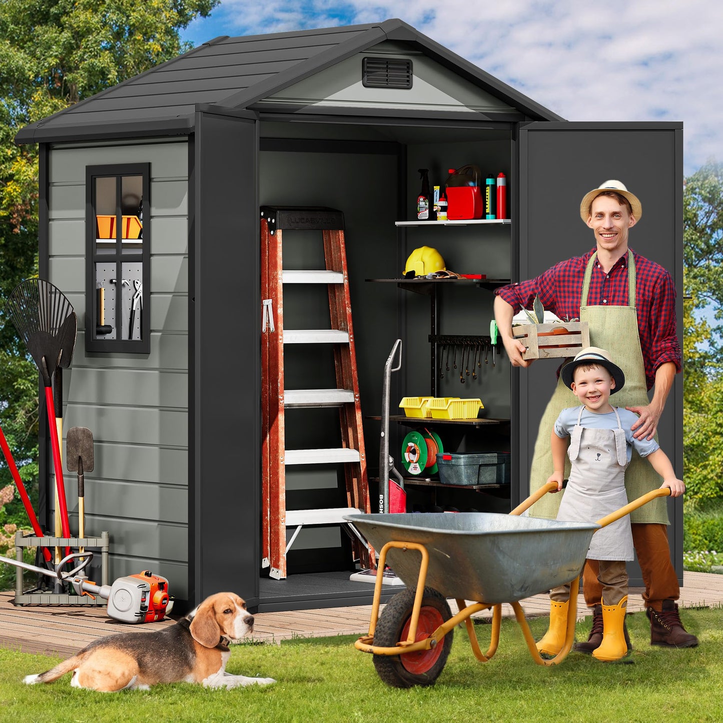 DWVO 6x4 FT Outdoor Storage Shed with Reinforced Floor, Resin Storage Shed with Lockable Door, Window and Vents, Waterproof Plastic Tool Storage for Garden Backyard Patio