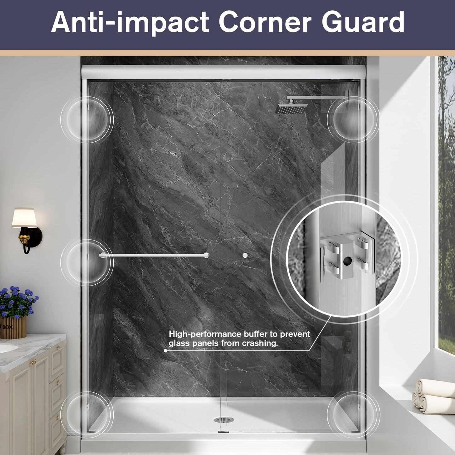 EASYWORC Double Sliding Shower Door, 49"-54" W x 70" H Semi-Frameless Glass Shower Door, 1/4'' (6mm) Clear SGCC Tempered Glass with Explosion-Proof Film and Nano Coating, Brushed Nickel