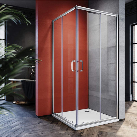 ELEGANT Corner Shower Door 36 in. D. x 36 in. W. x 72 in. H. with 1/4 in. Clear Glass, Sliding Shower Enclosure in Brushed Nickel, Double Sliding Shower Door, Shower Base Not Included