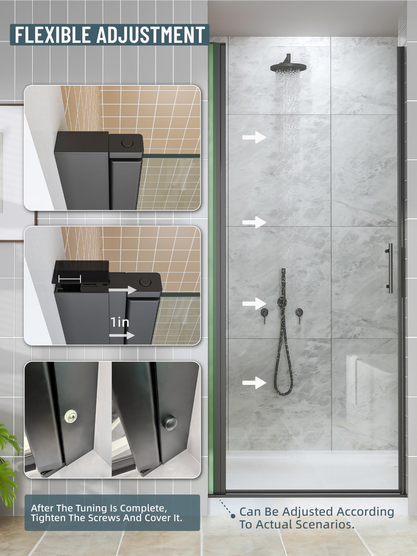 Hasipu 34.3-35" W X 72" H Pivot Shower Door - 1/4" Tempered Glass Shower Door, Matte Black, Reversible Installation for Bathroom