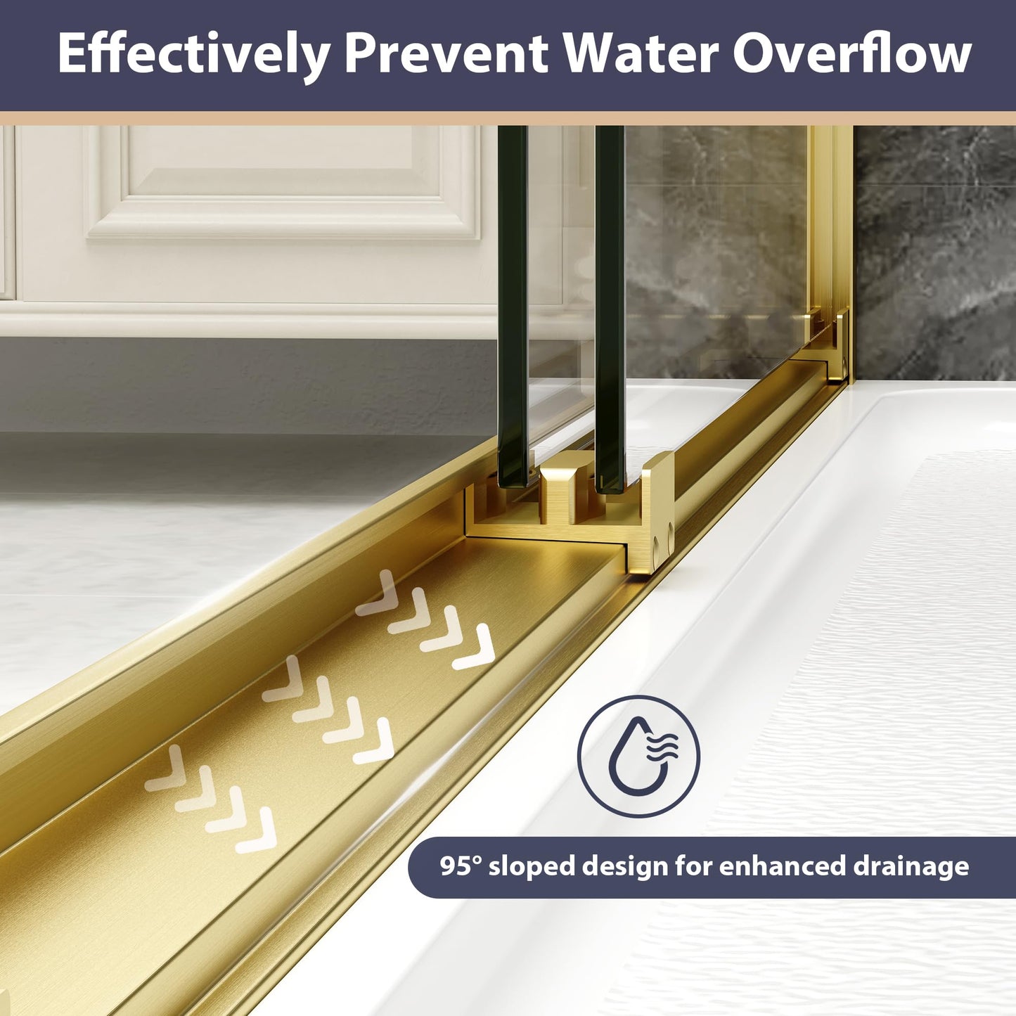 EASYWORC Double Sliding Shower Door, 49"-54" W x 70" H Semi-Frameless Glass Shower Door, 1/4'' (6mm) Clear SGCC Tempered Glass with Explosion-Proof Film and Nano Coating, Brushed Gold