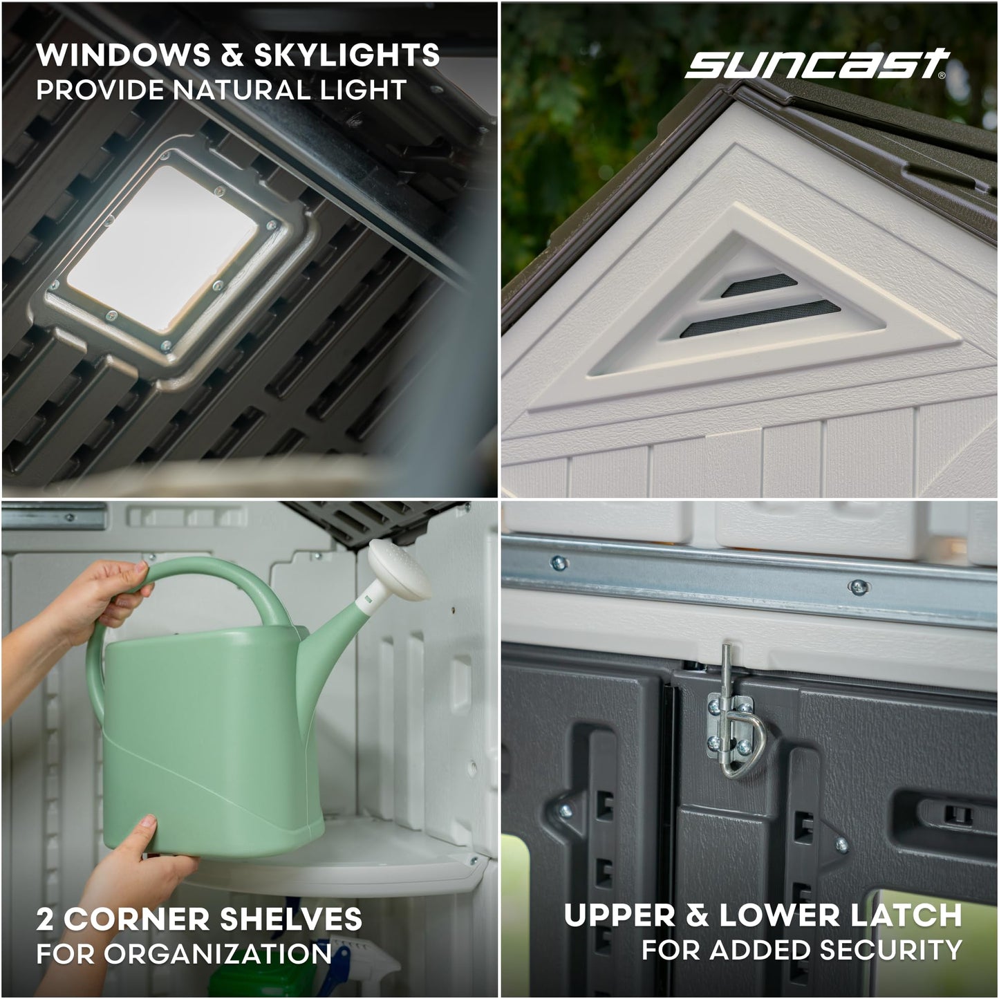 Suncast 8x7 Ft. Outdoor Storage Shed - Large Resin Shed with Floor, Lockable Double Doors, & Skylights. 378 Cu Ft Tremont Garden Sheds & Outdoor Storage for Lawn Tools, Riding Mowers, Bikes, & More
