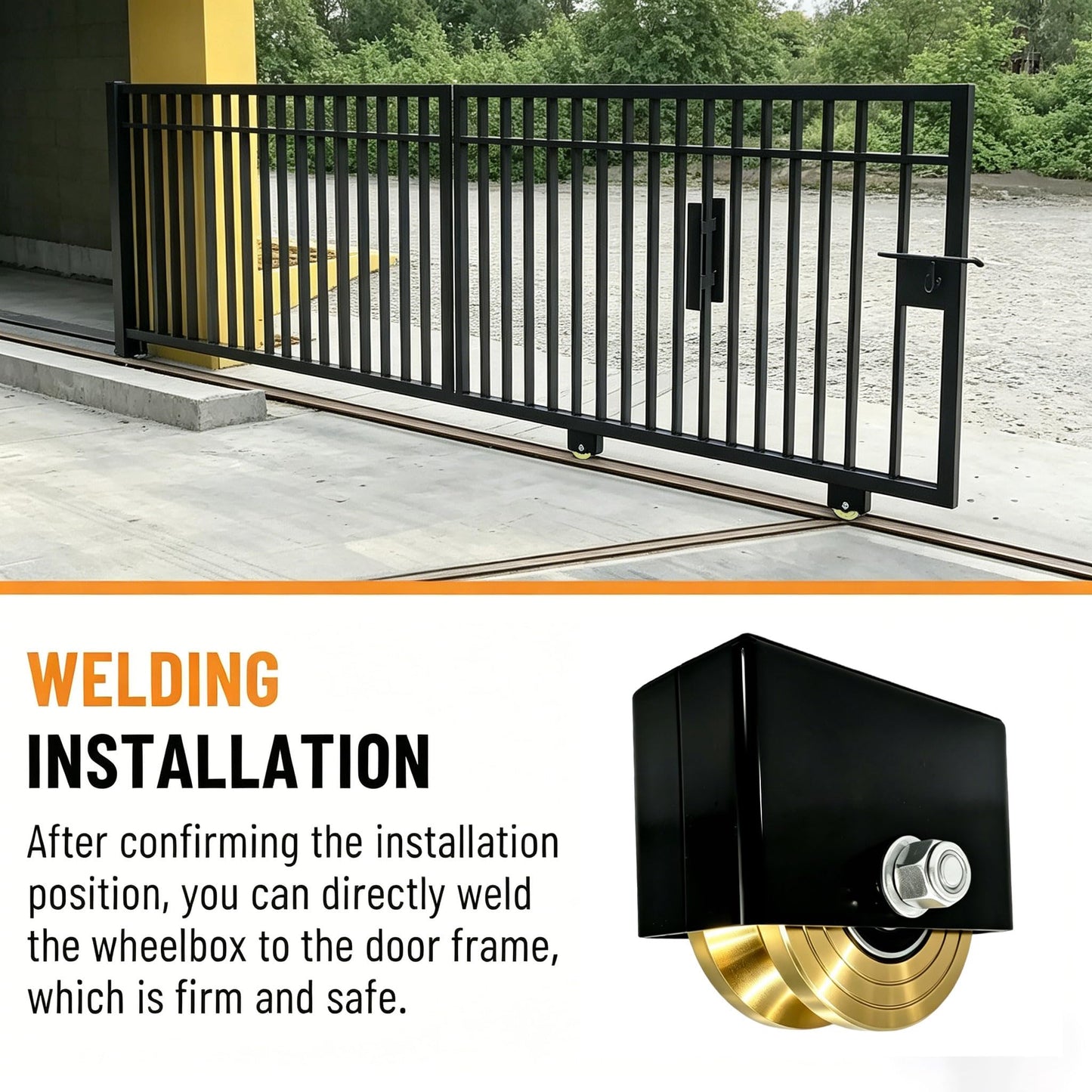 FVCLBZ 4'' Sliding Gate Rollers Wheel 2-Pack V Groove Gate Wheel, Heavy Duty Sliding Gate Rollers 3000 Lbs Capacity, Double Bearing with Welded Bracket and Screws (1-3/4" Wheel Width)