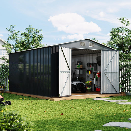 Garvee 10 x 12 ft Outdoor Storage Shed, Heavy-Duty Waterproof Tool Shed Storage with Lockable Door, Vents and Updated Frame Structure, Large Metal Tool Shed for Backyard, Patio Lawn, Grey