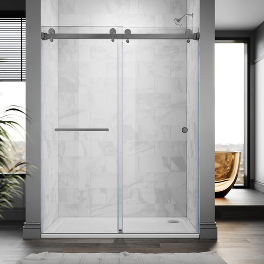 UKD01 61 to 65 in. W x 80 in. H Double Sliding Frameless Shower Doors - Stainless Steel 3/8" (10mm) Certified Tempered Glass 65x80-SG