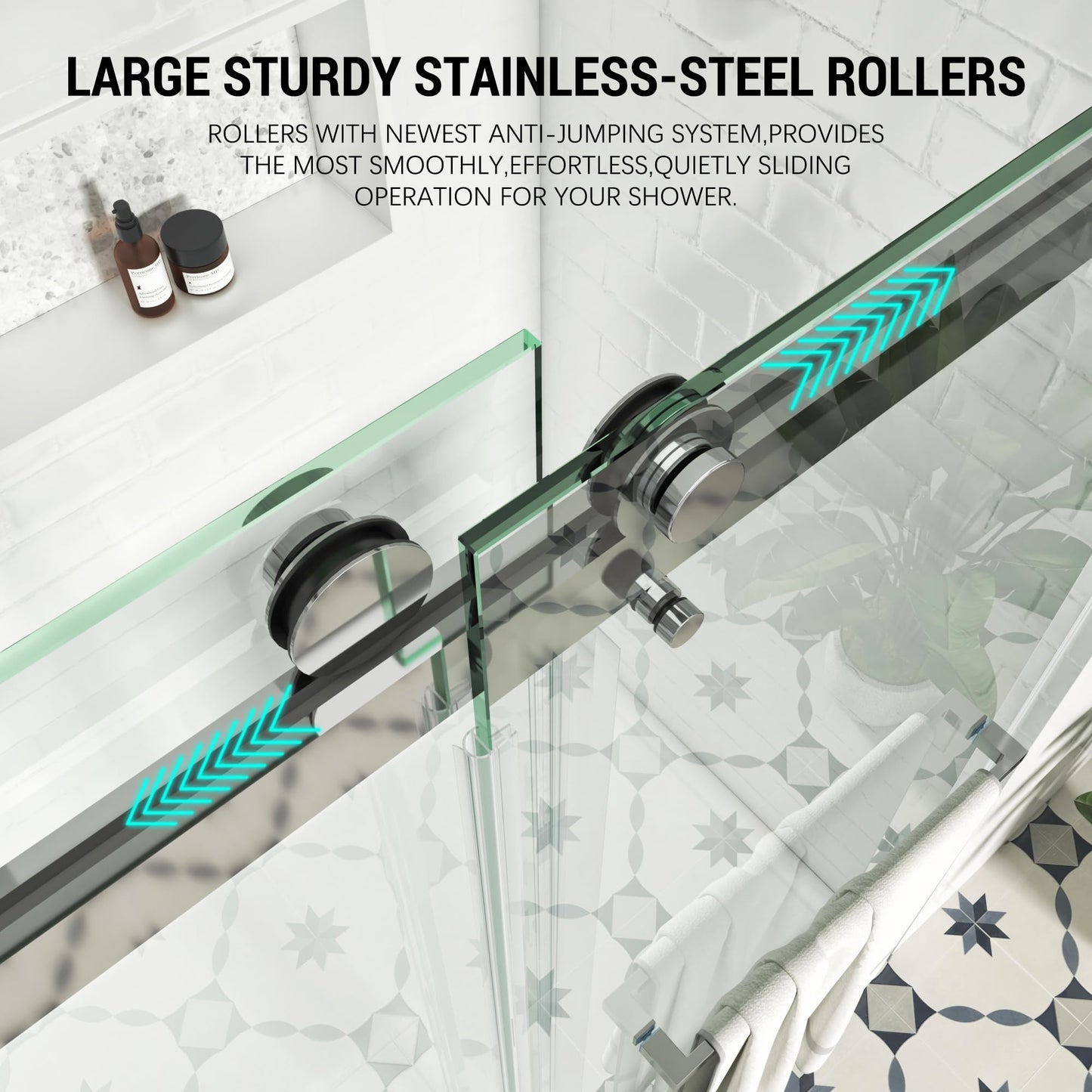 YINVANI Shower Door, 67-72" W x 76" H, SGCC-Certified 3/8" (10mm) Clear Tempered Glass, Frameless Double Sliding Shower Door, Stainless Steel Chrome Finish