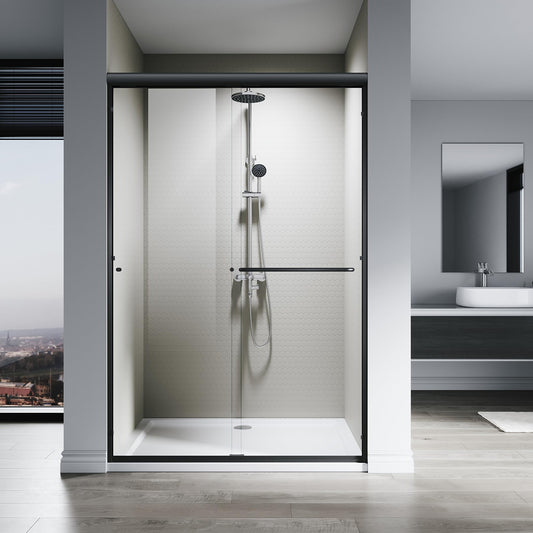 SL4U Shower Door 48" W x 76" H, Double Sliding Shower Door with 1/4" (6mm) Tempered Glass, Semi-Frameless Bypass Bathroom Door, Easy to Clean, Matte Black Finish