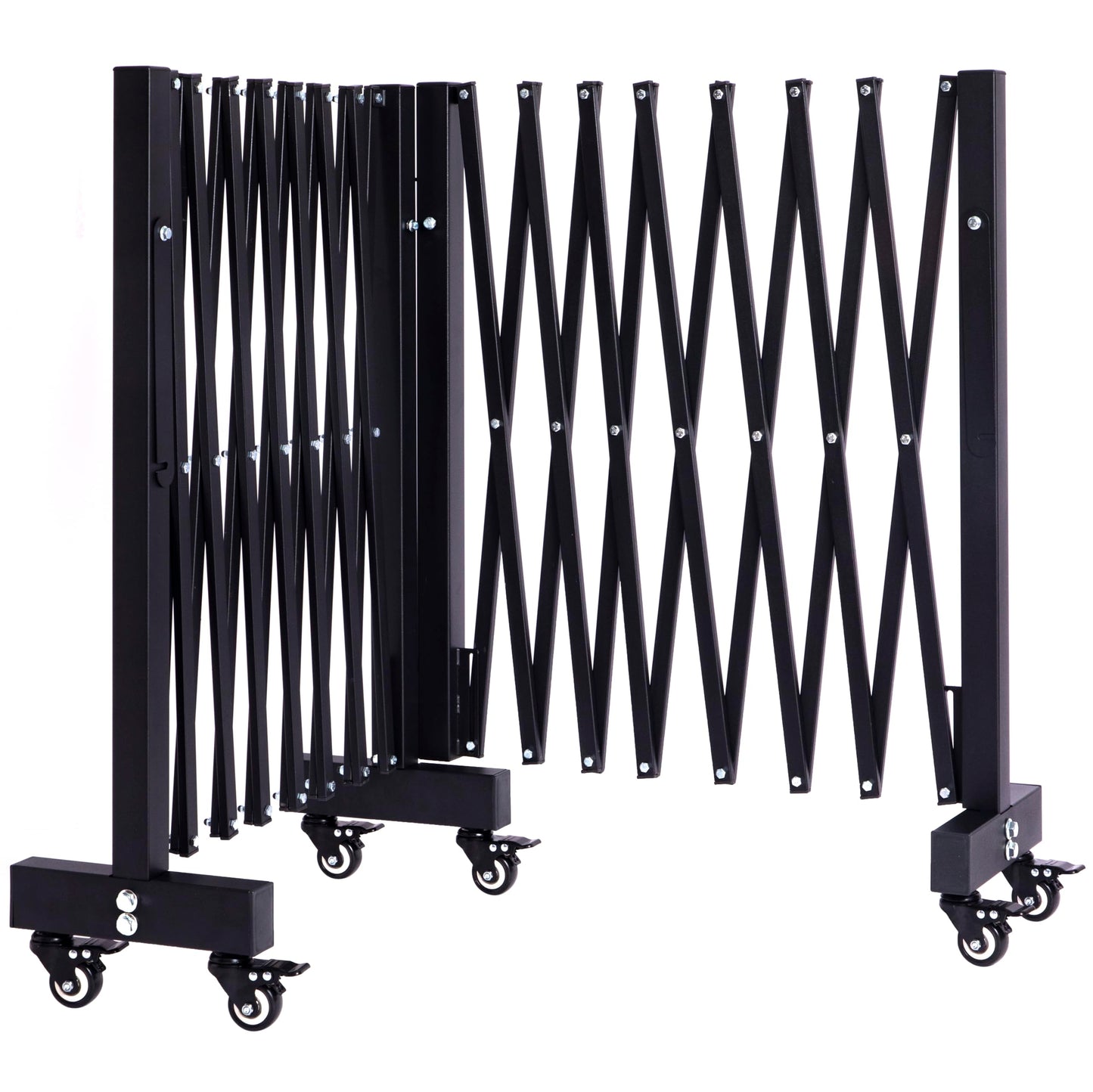 LTSEAME 16.5FT Expandable Barricade Gate, Expandable Metal Barricade Gate Alloy Fence and 270 Degrees Direction Adjustment with Wheels, for Industrial or Residential Use (Black, 16.5FT)