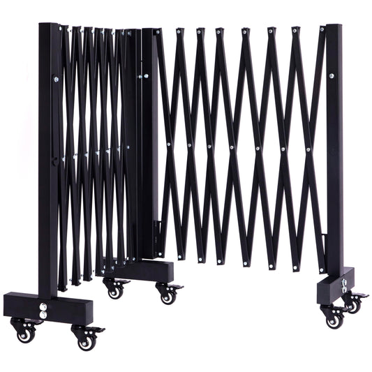 LTSEAME 16.5FT Expandable Barricade Gate, Expandable Metal Barricade Gate Alloy Fence and 270 Degrees Direction Adjustment with Wheels, for Industrial or Residential Use (Black, 16.5FT)