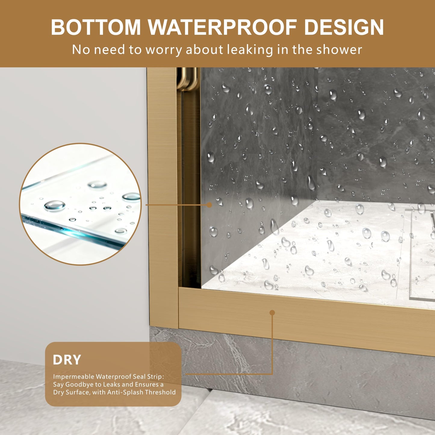 RFN 56-60" W x 76" H Framed Bypass Double Sliding Shower Door, 1/4" (6 mm) Easy-to-Clean Treated Clear Tempered SGCC Glass,Bathroom Door(Brushed Gold, 56-60" W*76" H)
