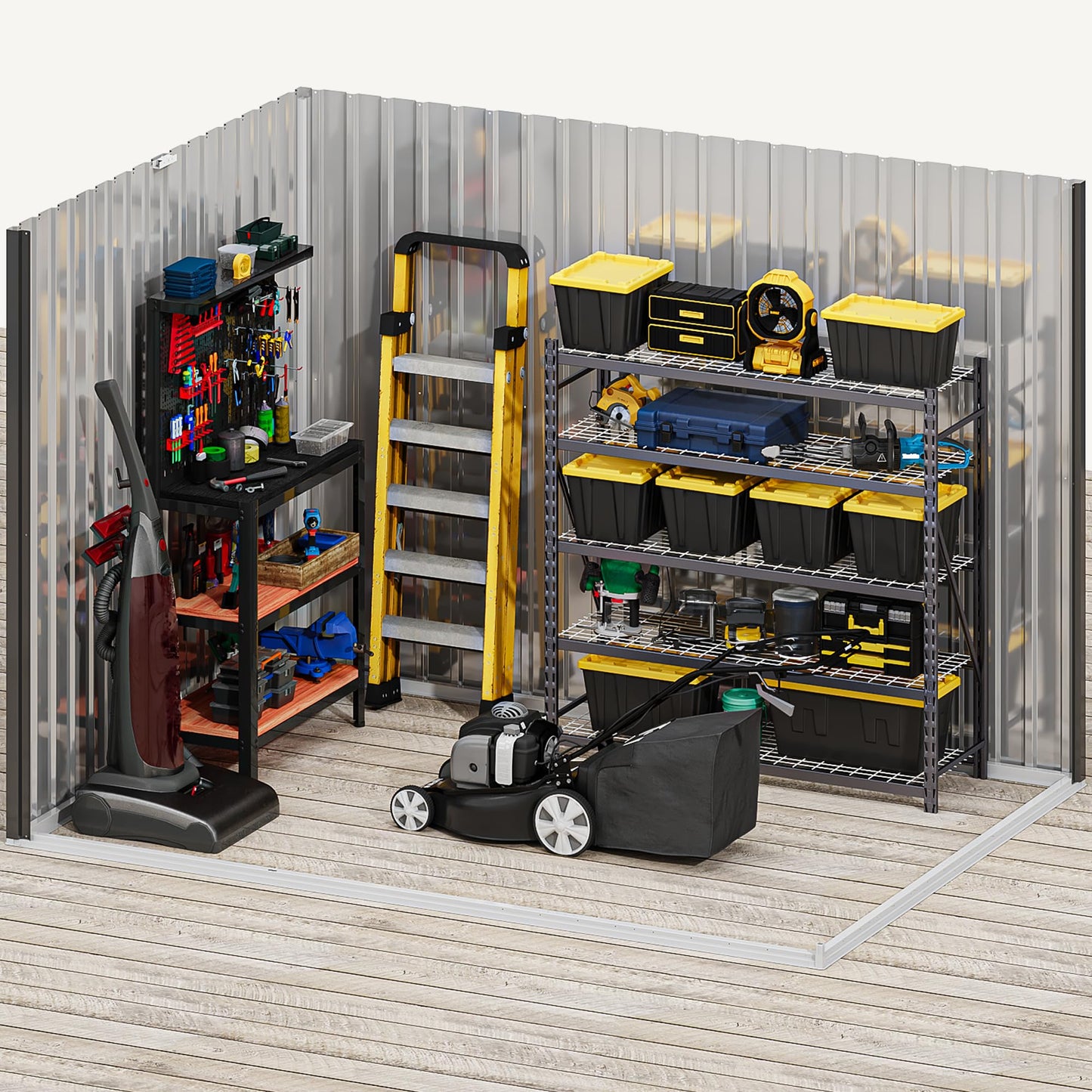 DWVO 8x6ft Large Tool Storage Shed with Window, Lockable Doors, and Sloped Roof, Oversized Steel Outdoor Storage Shed for Garden, Patio, Garage, Backyard, Lawn - Gray & White