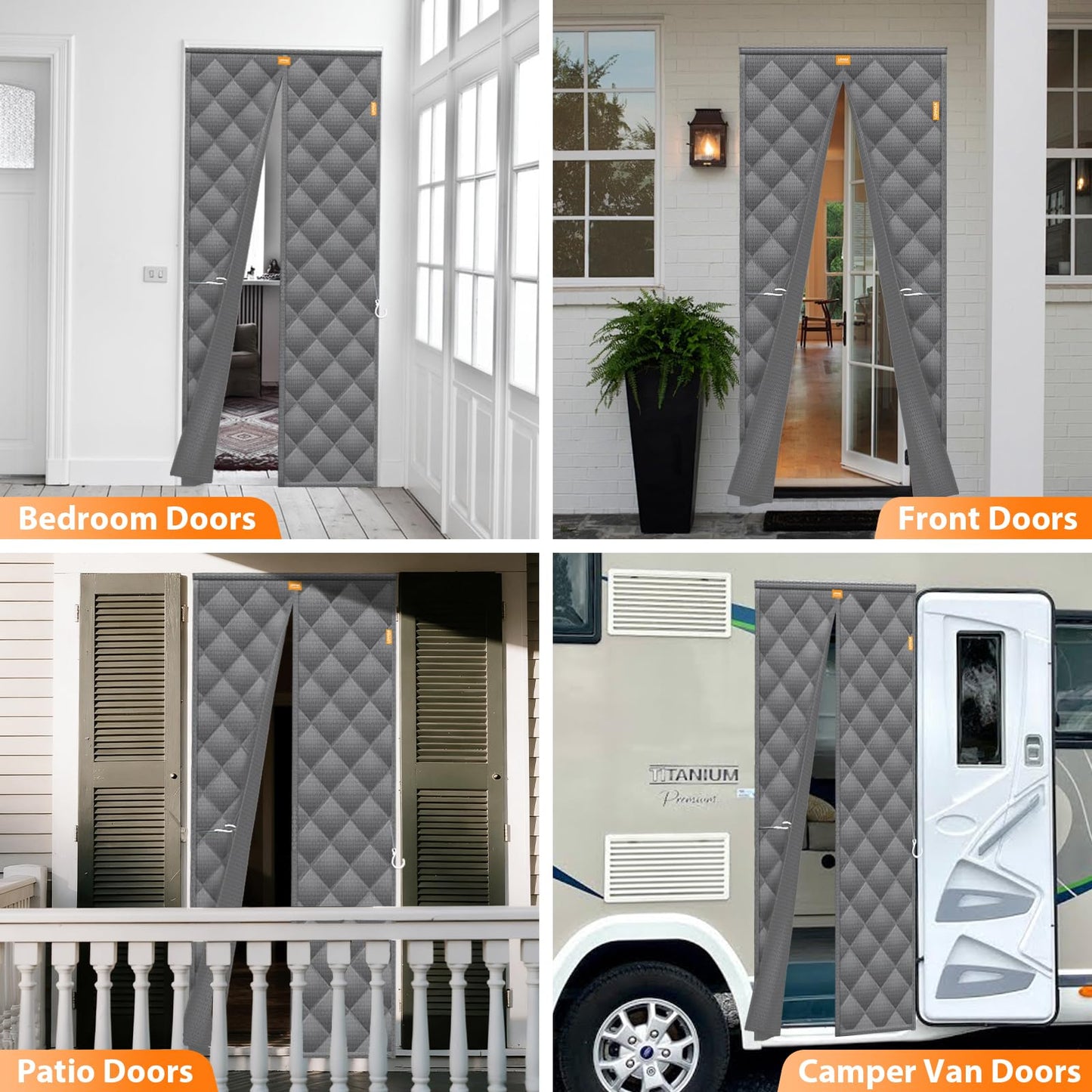 LOVIGA Heavy Duty Thermal Insulated Door Curtain, Thicken Oxford & Cotton Magnetic Thermal Door Cover for Winter, Weatherproof, Self Sealing, Keep Cold Out, Fit Doors Size 36 Inch×82 Inch Grey