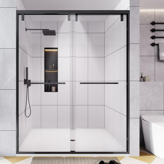 Dyvalis 49-54" W x 76" H Semi-Frameless Double Sliding Shower Door, 1/4" (6mm) SGCC Tempered Clear Glass with Easy-Clean Coating, Bypass Glass Shower Doors, Matte Black
