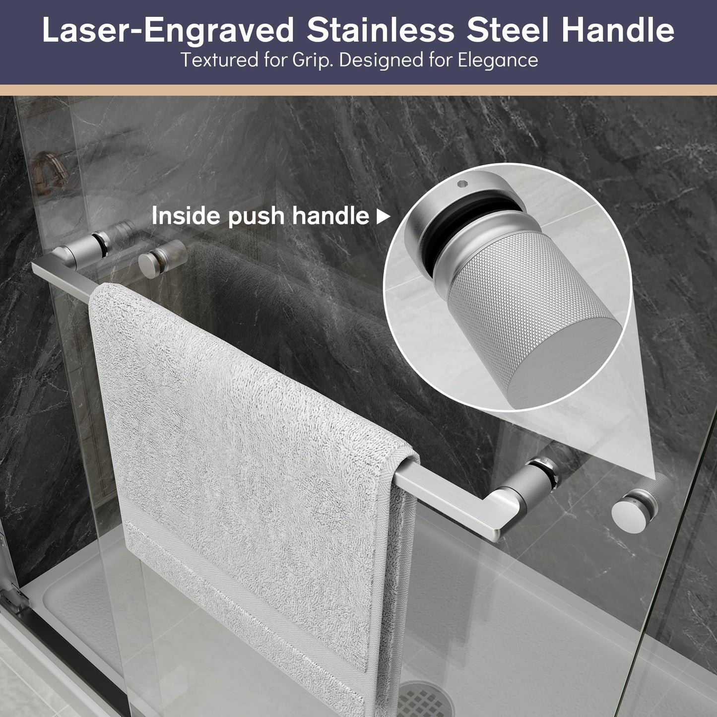 EASYWORC Double Sliding Shower Door, 49"-54" W x 70" H Semi-Frameless Glass Shower Door, 1/4'' (6mm) Clear SGCC Tempered Glass with Explosion-Proof Film and Nano Coating, Brushed Nickel