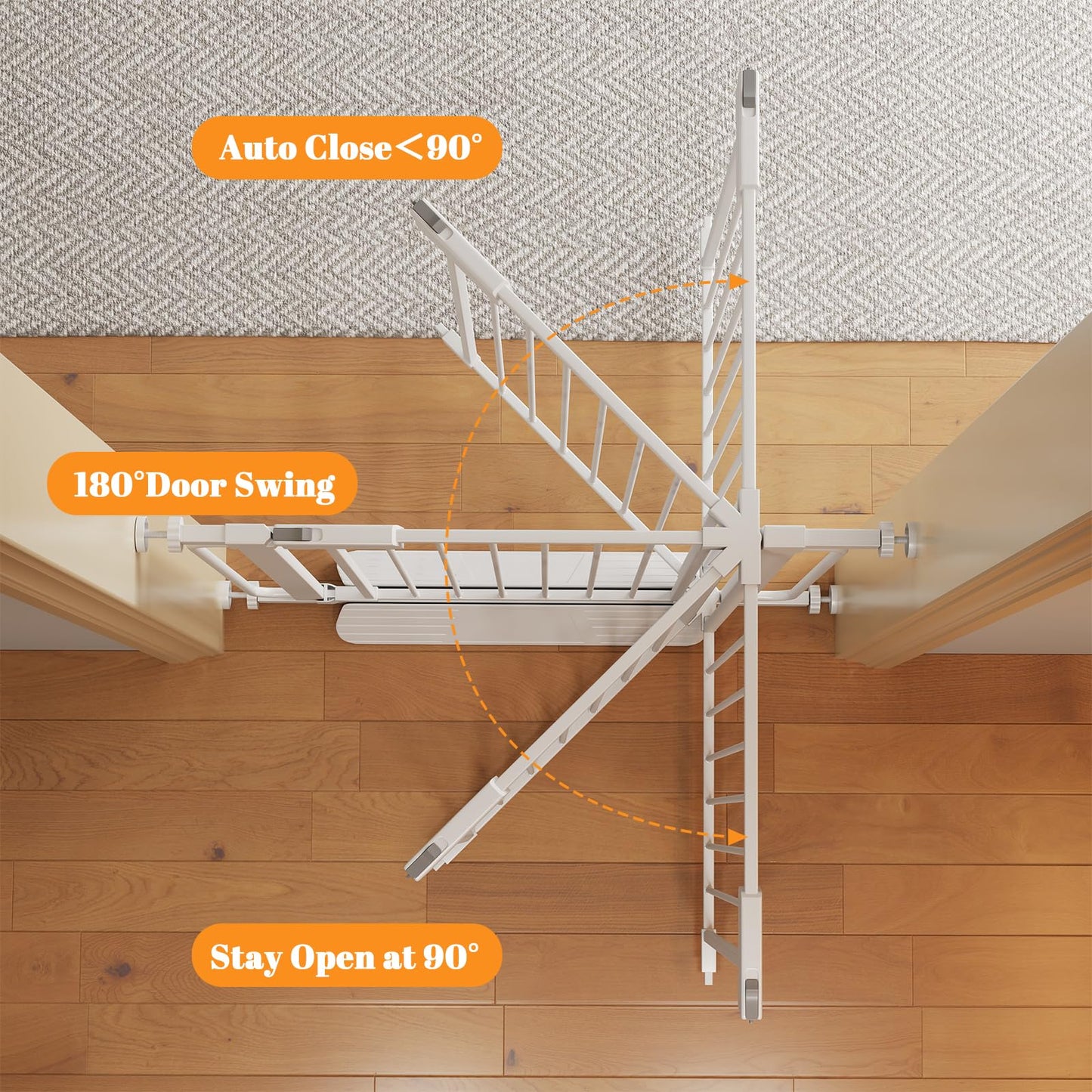 Extra Wide Baby Gate with Door 85.7-101.5 Inch Pressure Mounted, Auto Close Child Baby Gates for Doorways No Drill, Walk Through Dog Gate Indoor for The House, White