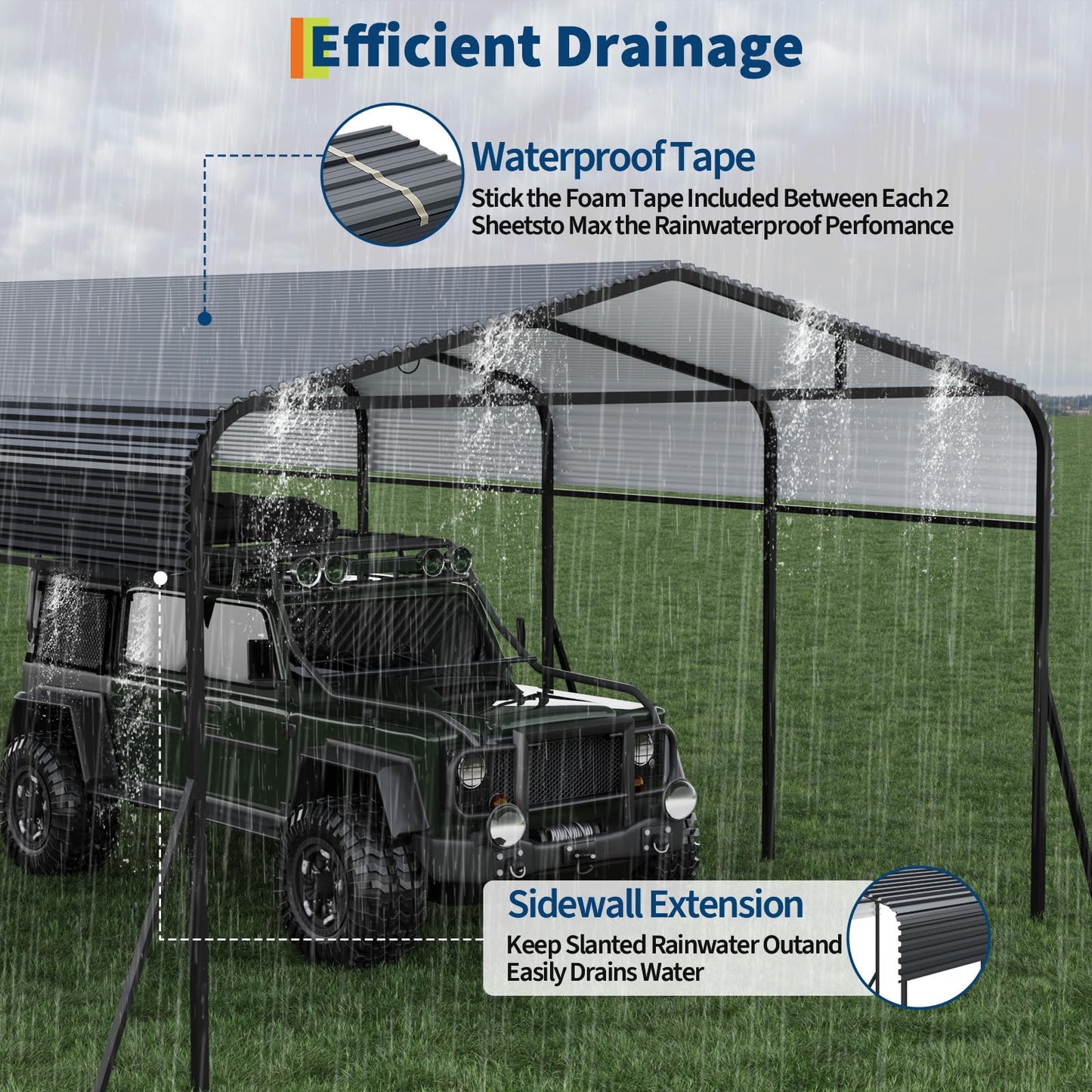PeakPursuit Metal Carport, 13x26 FT Outdoor Car Port Canopy with Galvanized Steel Roof and Reinforced Base, Heavy Duty Garage Car Shelter Shade for SUV, Truck, Boats