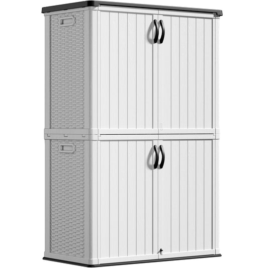 Greesum Outdoor Storage Cabinet Without Shelves, 45 cu.ft Outdoor Waterproof Storage Shed for Garden Tools, Pool Storage, Garbage Cans, White