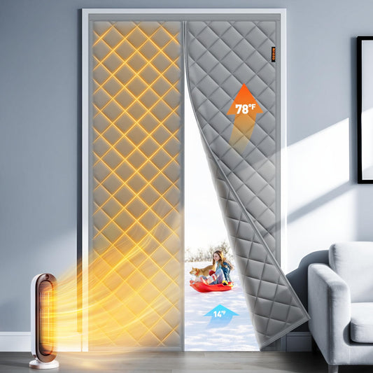 MAGZO Magnetic Winter Thermal Insulated Door Curtain Fits Door Size 30" x 80", Oxford Cloth Strong Magnets Winter Entrance Insulation, Thicken Cotton Entrance Cover for Doorways, Gray