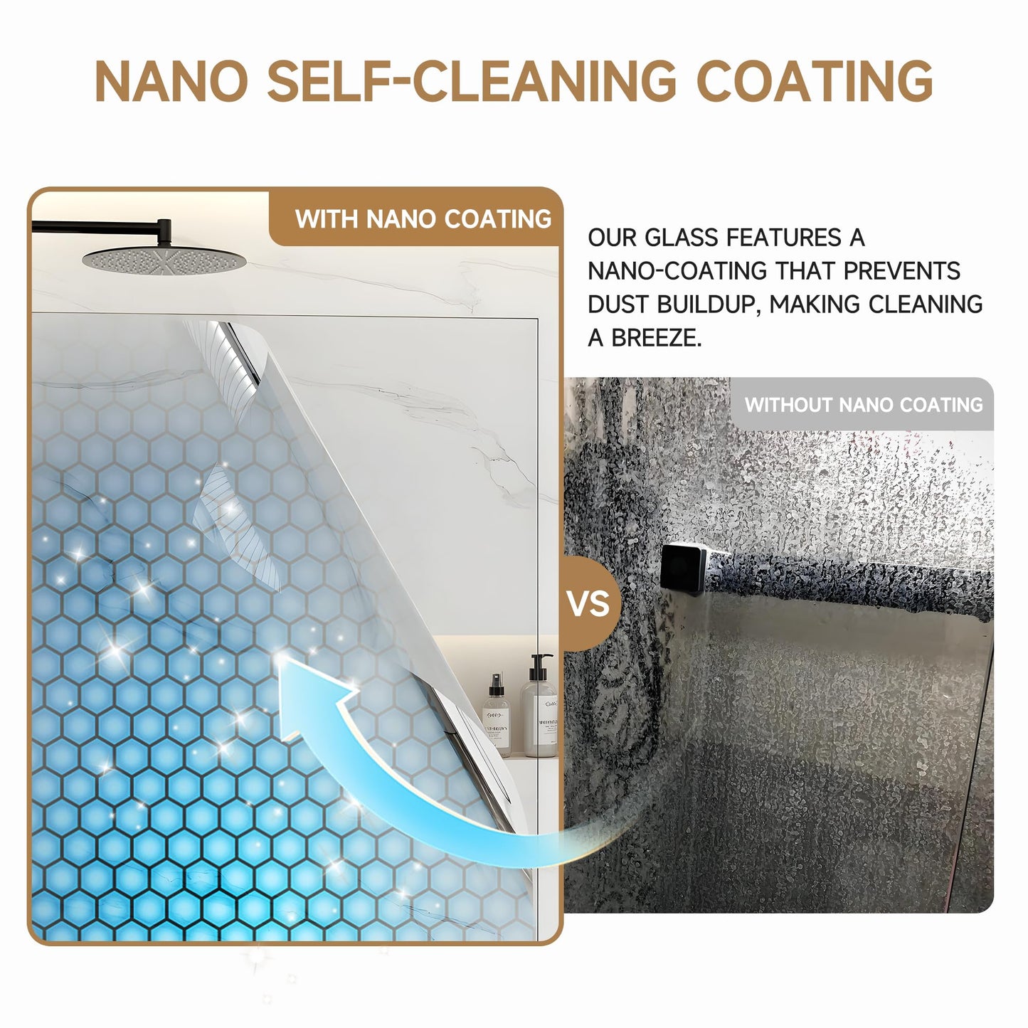 Shower Glass Panel Fixed Shower Screen, 32” W x 78” H 3/8” 10mm Single Frameless Shower Doors for Walk in Shower with Clear Tempered Glass Explosion-Proof Film for Bathroom, Matte Black Hardware