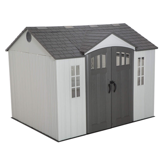 Lifetime 10×8 Ft. Outdoor Storage Shed, Dual‑Wall HDPE with Steel‑Reinforced Structure, Side‑Entry Doors with Windows, Skylight, Screened Vents, Adjustable Shelves, Slip‑Resistant Floor, UV‑Protected